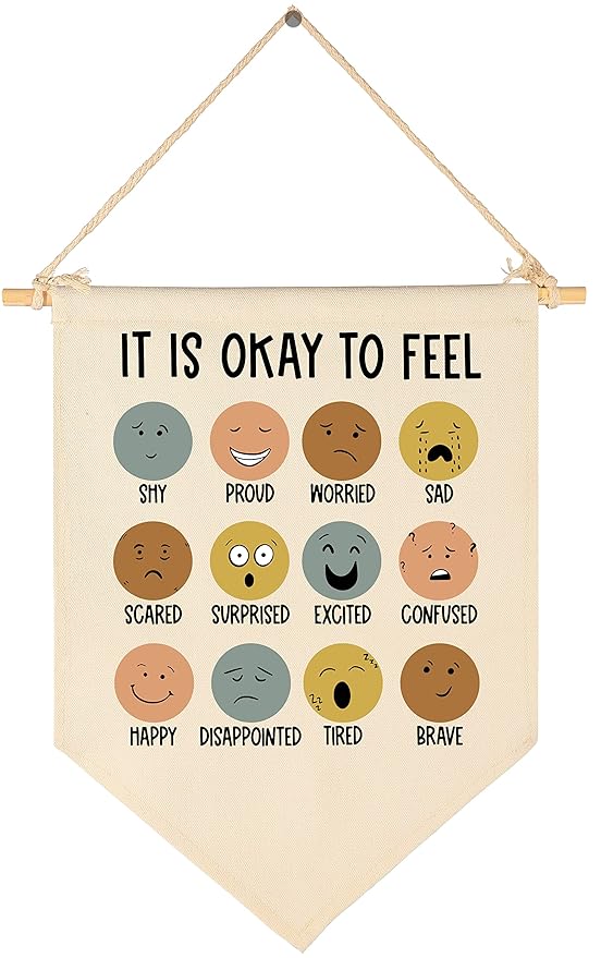It Is Okay to Feel-Classroom Wall Decor-Teacher Gifts-Canvas Hanging Pennant Flag Banner Wall Sign Decor for Nursery Reading Room-Positive Growth Mindset Mental Health Quotes for Baby Kids Girl Boy