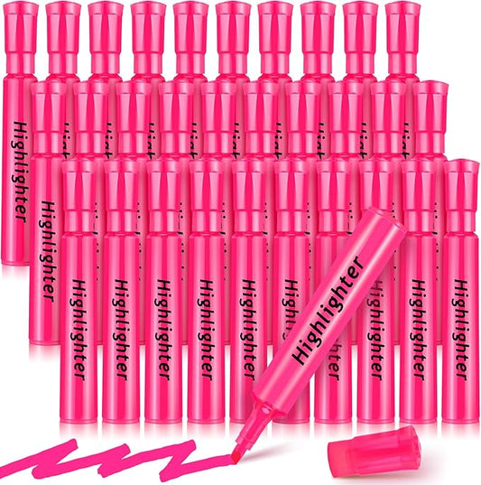 Qilery 30 Pack Highlighters Bulk, Tank Style Chisel Tip Highlighters Markers Pack Quick Drying for Adult Coloring, Home Office Supplies (Pink)