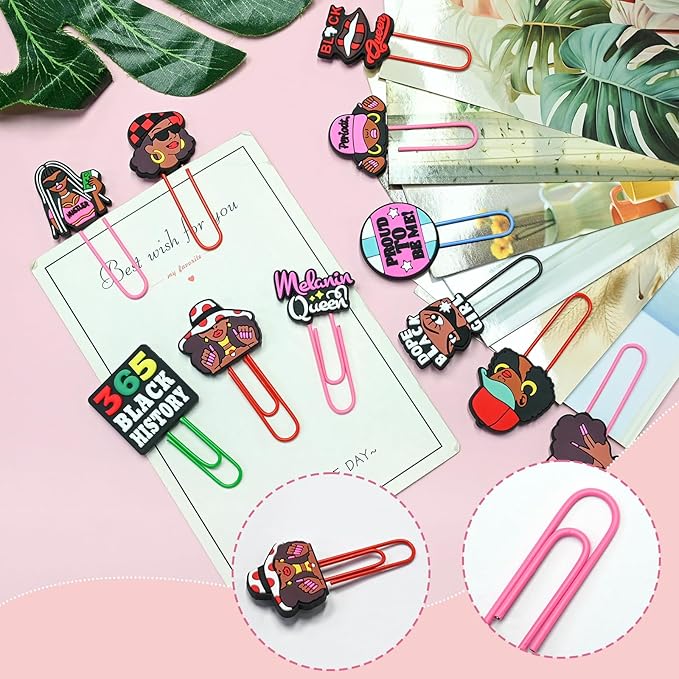 Cute Paper Clips,20Pcs Cute Black Girl Bookmark Paperclip Bulk Metal Fun Black Women Planner Clip Charms Clamp Desk Accessories Stationery Colorful Office Supplies gift for Student Teacher Party Decor