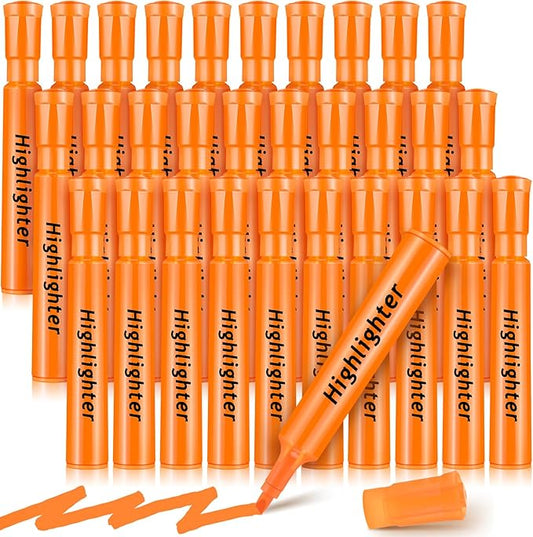 Qilery 30 Pack Highlighters Bulk, Tank Style Chisel Tip Highlighters Markers Pack Quick Drying for Adult Coloring, Home Office Supplies (Orange)