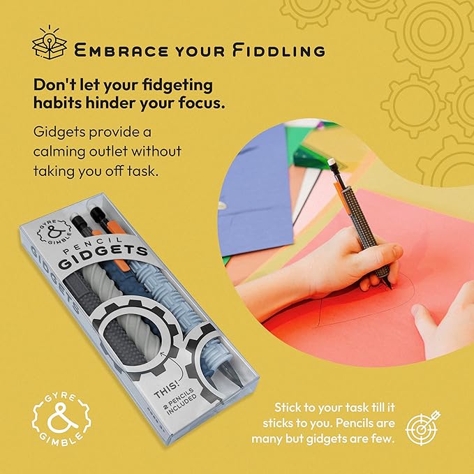 Gyre & Gimble Pencil Gidgets – Textured Silicone Pencil Sleeve for Quiet Fidgeting – Transform Your Mechanical Pencil into a Sensory ADHD Tool for Kids and Adults – 4 Sleeves & 2 Pencils - Gray