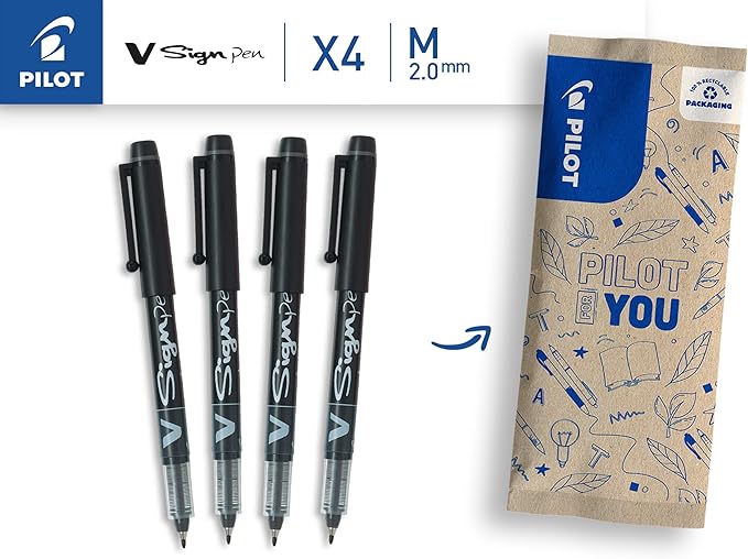 Pilot V-Sign Pen Liquid Ink Tip - Black (Pack of 4)