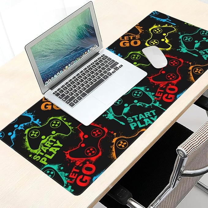 Colorful Silhouettes Game Joysticks Mouse Pads XXL Extended Mousepad with Stitched Edges Non-Slip Rubber Base Computer Keyboard Pad Desk Mat for Home Office Desk Decor, 35.4" X 15.7"