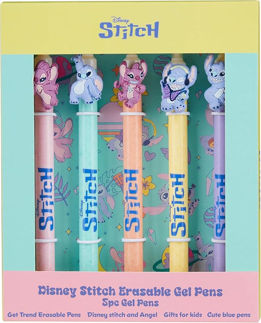 Get Trend Disney Stitch 5pcs Erasable Gel Ink Pens and Angel Cute Writing Pens for Kids Fun Stationery Set Kawaii Journaling Supplies Cool Pen Gifts for Kids (Stitch & Angel)