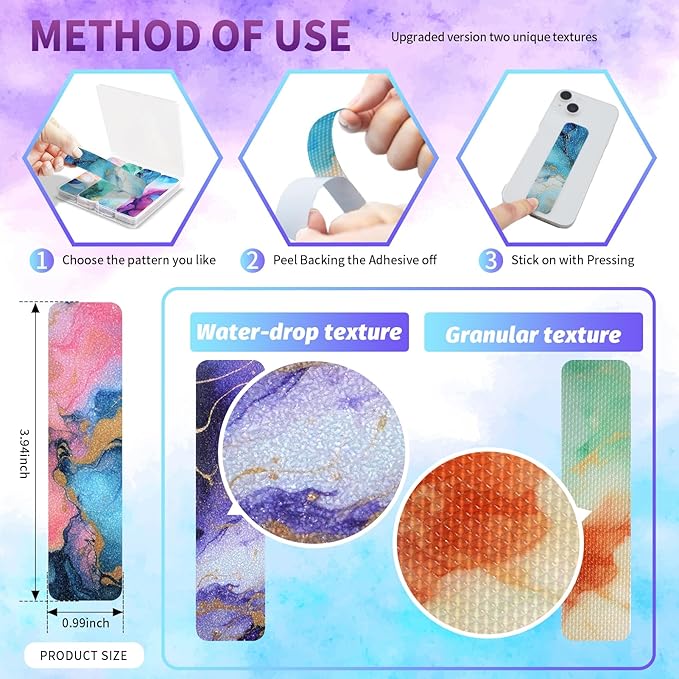 48 Pieces Anxiety Sensory Stickers with Storage Box - Calming Strips with 2 Textured Stickers for Adults Desk Fidget - Teacher Must Haves (Marble)