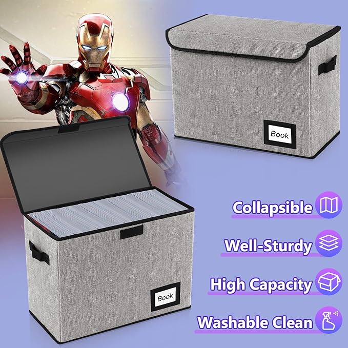 10 Pack Comic Book Storage Box 15.8" X 7.8" X 11.8", Collapsible Holds 160-180 Comic Book Organizer Heavy Duty Bin Container Holder Shelf