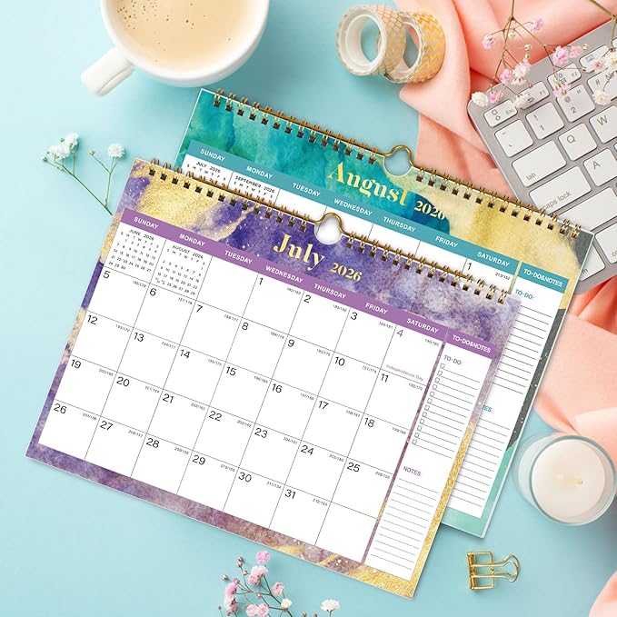 2026 Calendar - 18 Monthly Wall Calendar, July 2025 - December 2026, 8.5" x 11", Calendar 2026 with Twin-Wire Binding, Hanging Hook, Blocks and Julian Dates (2025-2026 Wall Calendar Purple)