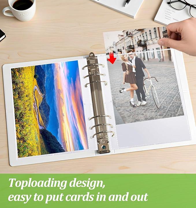 20 Sheets A5 Binder Pockets, Clear Plastic Photocard Sleeves A5 Planner Inserts for 6 Ring Binders, Double Sided Card Sleeves Binder Sheets Protectors Ideal for Photos Cards Stickers, Easy to Organize