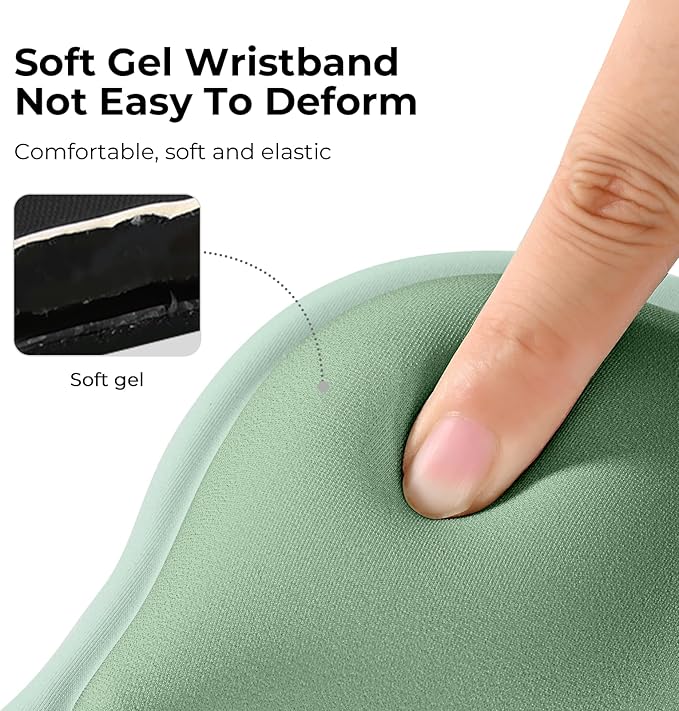 EooCoo Ergonomic Mouse Pad with Gel Wrist Rest Support Middle Concave Design, Relieve Wrist Pain Mousepad, Non-Slip Base for Laptop, Office Desk Accessories, Carpal Tunnel Syndrome-Light Green