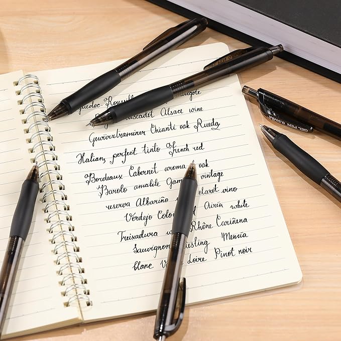 USUAL Gel Pens 0.5 mm,12 Pack Retractable Black Ink Pen Fine Point Rollerball Pens,Quick Dry Smooth Writing,No Bleed for Journaling Note Taking, Home School Office Supplies