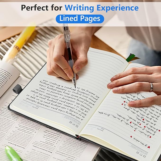 Lined Journal Notebook for Men & Women, 160 Pages College Ruled Journal for Writing, A5 Hardcover Leather Notebooks for Work, School, Business, Travel, Daily Diary 5.9" x 8.5" (Black)