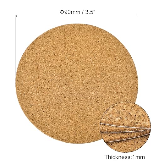 UXCELL 100 Pcs Self-Adhesive Cork Round, 3.5" x 3.5" Cork Tiles Backing Sheets for DIY Crafts, Brown