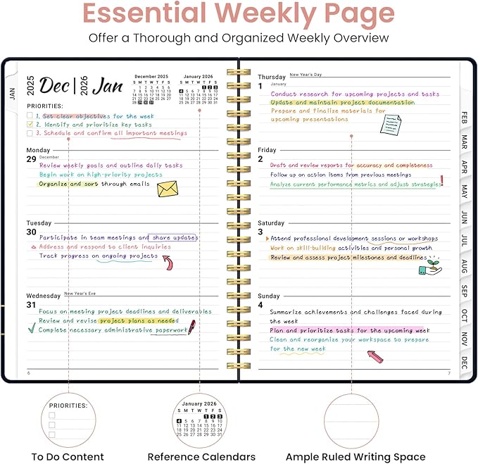2026 Planner, Weekly and Monthly Planner for Women, January 2026 to December 2026, Pretty Hardcover 2026 Calendar Planner Book with Tabs, Inner Pocket, Spiral Bound, Perfect Office Home School Supplies - 8.5" x 11", Celestial