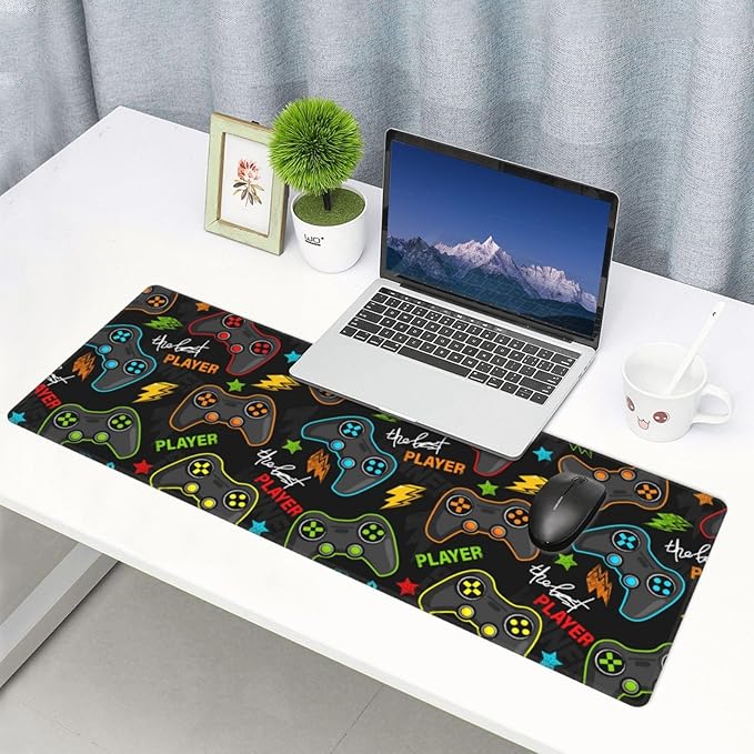 Video Game Controller XL Large Mouse Pad with Stitched Edges Long Non-Slip Rubber Base Mousepad Gaming Joysticks Laptop Keyboard Mat Desk Pad for Office Home Desk Decor, 31.5" X 11.8"