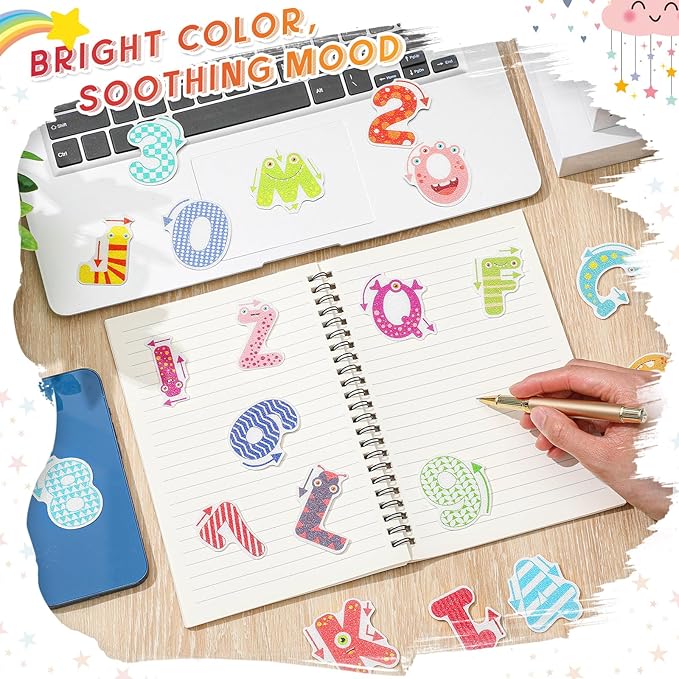 36 Pcs Anxiety Sensory Stickers Strips Adhesive Textured Mental Health Calm Stickers Mindfulness Fidget Decals Stress Anxiety Relief Items for Therapy Office Desk(Letters and Number)