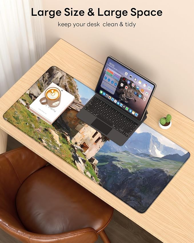 XL Gaming Mouse Pad, 31.5x17.5'' Large Desk Mat with Anti-Slip Rubber Base & Stitched Edges for Gaming, Office, Home - Oil-painted