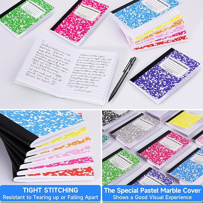 48 Pack Mini Composition Notebooks Bulk College Ruled Half Composition Notebook Narrow Ruled Small Pocket Marble Journal 12 Color-4.5" x 3.25"-60 Sheets for Students Office School Supplies