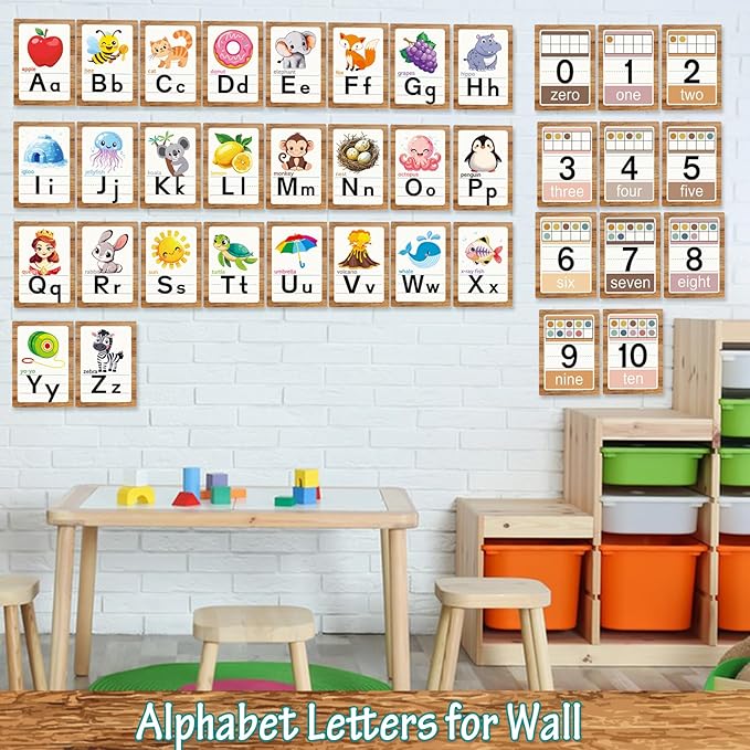 Alphabet Letters for Wall - ABC Alphabet Poster Classroom Wall Alphabet Alphabet Wall Chart Kindergarten Elementary Classroom Wall Decor Daycare Homeschool Supplies (Brown)