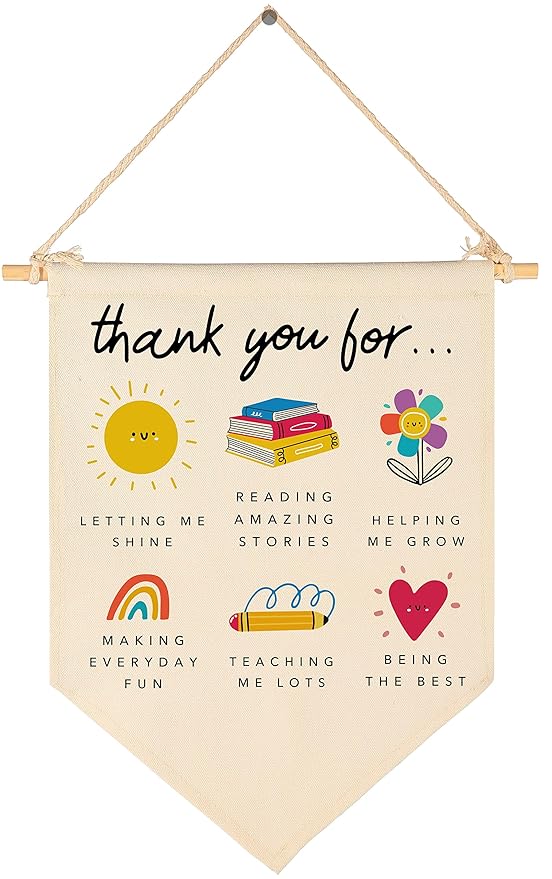 Thank You Gift for Teacher-End of Term Gift for Daycare Nursery Worker,School Nursery-Rainbow Teacher Leaving Present-Canvas Hanging Pennant Flag Banner Wall Sign Decor