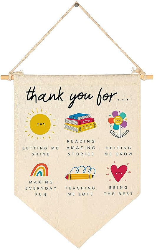 Thank You Gift for Teacher-End of Term Gift for Daycare Nursery Worker,School Nursery-Rainbow Teacher Leaving Present-Canvas Hanging Pennant Flag Banner Wall Sign Decor