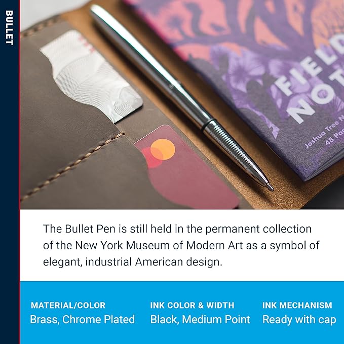 Fisher Space Pen Bullet Space Pen, Chrome Pressurized Ballpoint Pen, Compact Pocket Size, Writes Upside Down and in Extreme Temperatures, Smooth Black Ink, Medium Point, Made in the USA