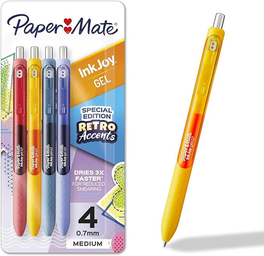 Paper Mate InkJoy Gel Pens Retro Accent Colors Medium (0.7mm) Point Retractable 4 Count