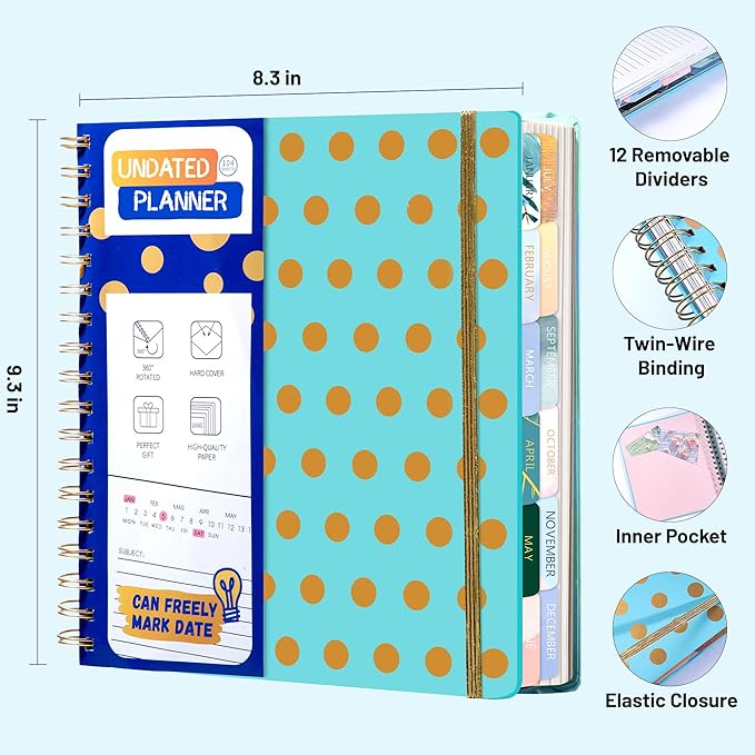 FLYING EAGLE Undated Work Planner Aesthetic Meeting Notebook for Work, Meeting Notes with Dividers Perfect Square Notebook for Women, Blue Teal