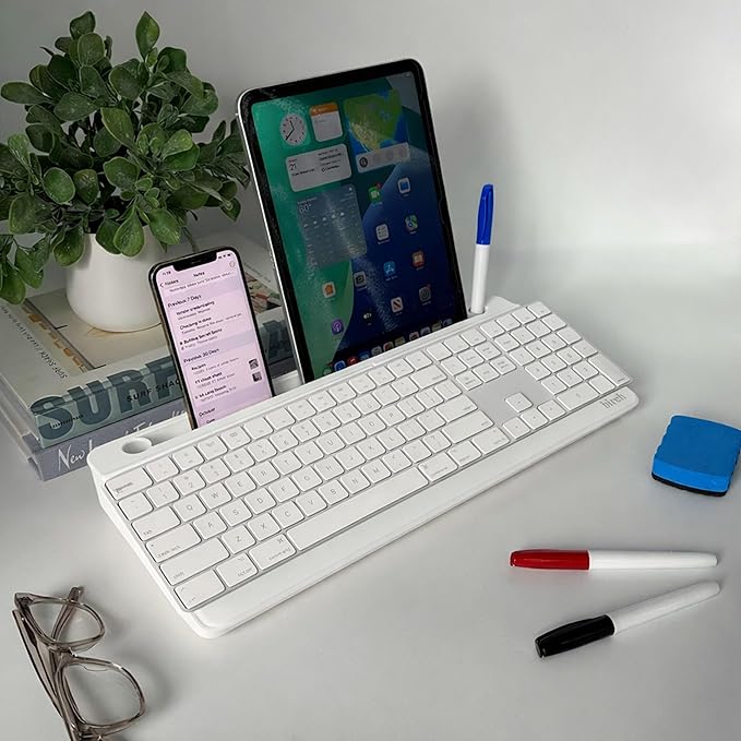 Birch Small Desktop Whiteboard Calendar– Glass Dry Erase Board Desk Pad Keyboard Stand with Storage Compartment 3 Markers & Marker Holder – Perfect for Office, Home, & School (Cloud)