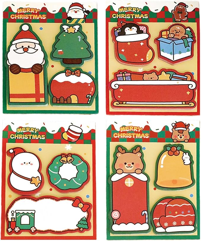 4 Pack Cute Sticky Notes Cartoon Christmas Sticky Memo Pads Kawaii Xmas Small Self-Stick Memo Note Pad Office School Supplies (Christmas)