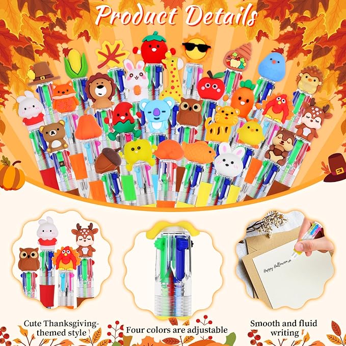 CZWZ 30Pcs Mini Multicolor Pens in One 4-in-1 Cute Pens Bulk, Ballpoint Pen for Birthdays and Parties, Fun Gifts Assorted Ink Kawaii Pen(Fall)