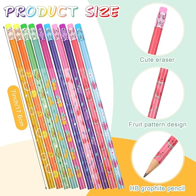 Teling 60 Pcs Inspirational Scented Pencils and Scented Bookmarks Sets Funny Smelly Pencils with Eraser Fruit Theme Bookmarks Cute Stationery Bulk for Reading Rewards Party Favors