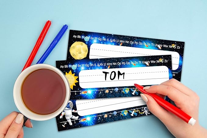 Solar System Galaxy Rocket Ship Number Line Name Tags for Kids - Desk Stickers or Astronauts, A07