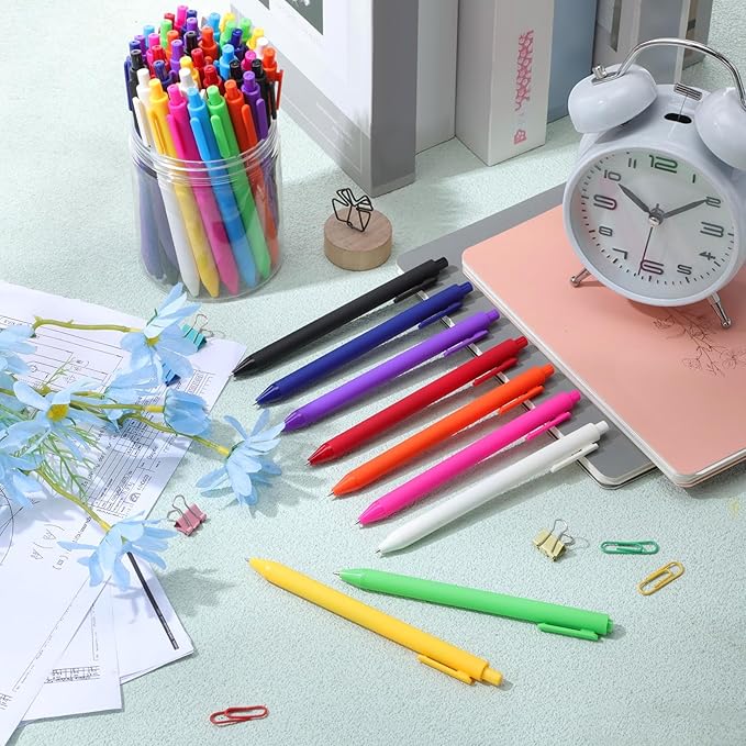 Crtiin 50 Pcs Gel Ink Pens Bulk, Black Ink 0.5mm Fine Point Retractable Pen Smooth Writing Office Supplies for Teacher Server Nurse Valentine Galentine Gift (Colorful)