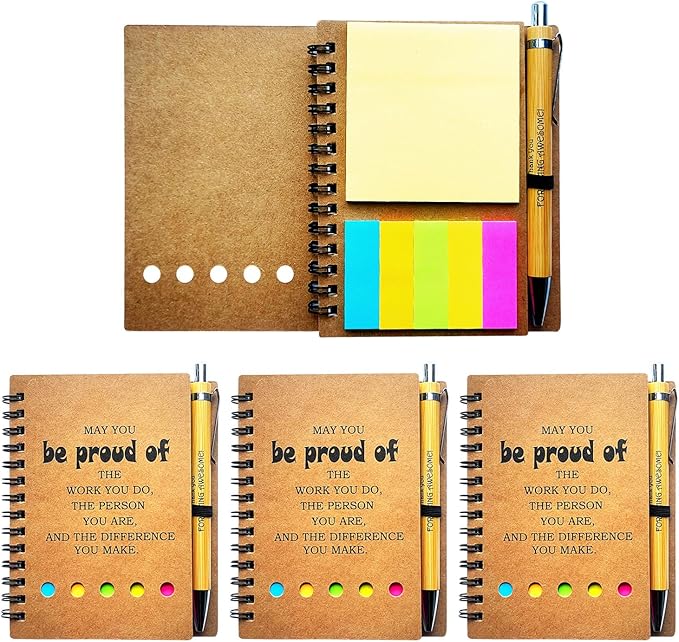 4 Set Spiral Notebook with Pen,60 Sheets,Office/School Supplies,5.7 x 4.1 in,Bulk Inspirational Journals Notepads,Employee Appreciation Gifts,Small Notebooks for Students Teachers Women Men Work & Note (4 SET)