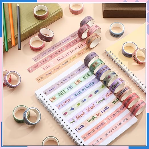 Janlaugh 24 Rolls Christian Washi Tape Gifts Bulk Religious Inspirational Scripture Prayer Supplies Bible Verse Tape for Bible Study Journaling Crafting Valentine's Day Women Gifts