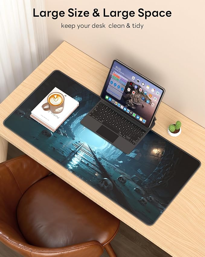 XL Gaming Mouse Pad, 31.5x17.5'' Large Desk Mat with Anti-Slip Rubber Base & Stitched Edges for Gaming, Office, Home - Dark Tunnel