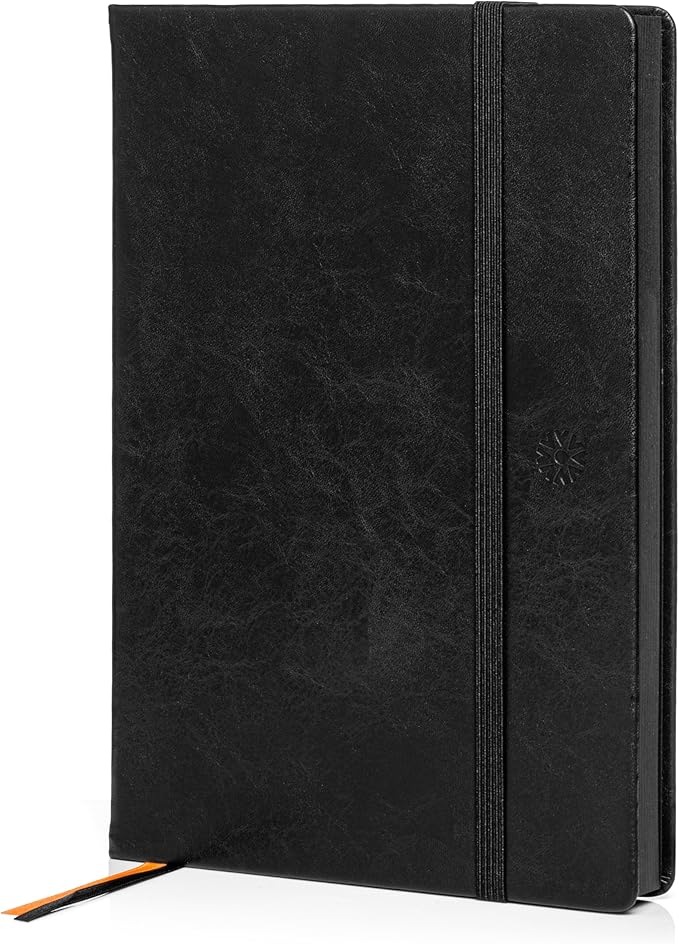 Notsu Pitch Black Paper Notebook A5 Dotted Journal | Minimalist Bullet Dot Grids with 160 Black Pages of Premium Thick 150gsm Paper, Vegan Leather Hardcovers