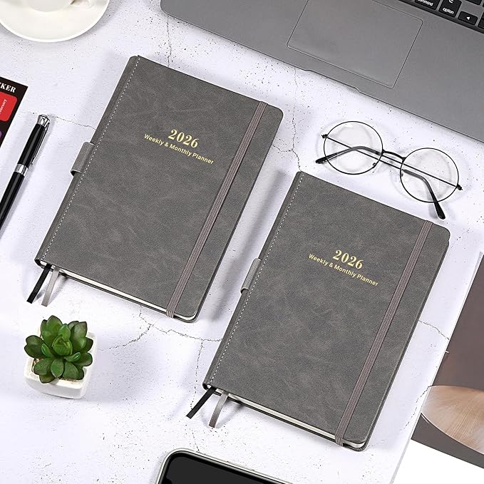 2026 Planner - 2026 Weekly & Monthly Planner with Calendar Stickers, JAN 2026 - DEC 2026, 5.75" X 8.25", 2026 Calendar/Planner with Premium Thicker Paper, Pen Holder, Inner Pocket and 44 Notes Pages - Gray