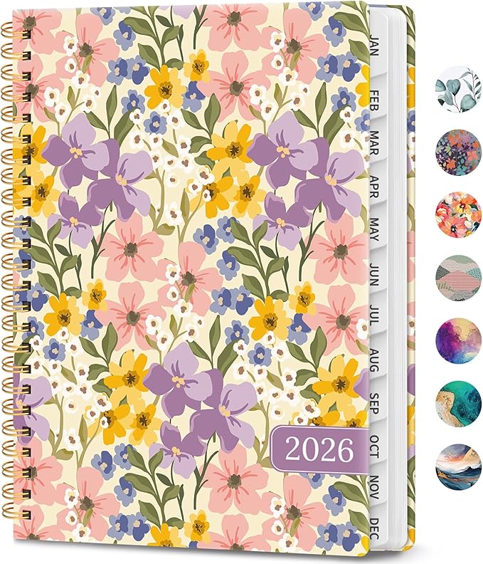 2026 Planner, Weekly and Monthly Calendar Planner Book, January 2026 - December 2026, Hardcover Spiral Planner with Monthly Tabs, Notes Pages, Perfect for Women & Men, A5 (6.4" x 8.5") - FLoral