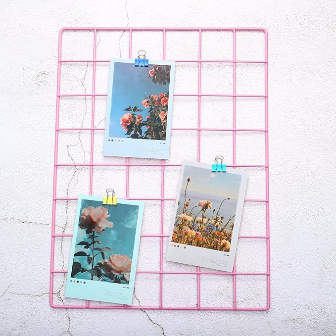 PATIKIL 16"x12" Wire Grid Panel, 2 Pack Wall Grid Decorative Panels Board Photo Pictures Display Decor Hanging Organizer for Home Office, Pink