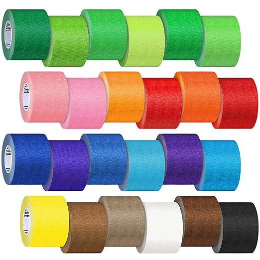 24 Rolls Bulk Colored Masking Tape for Art, 2 inch x 360 Yards for Crafts, Labeling, DIY Decorative, Colored Painters Tape, Rainbow Colors Tape for General Use Projects, Easy Tear No Residue