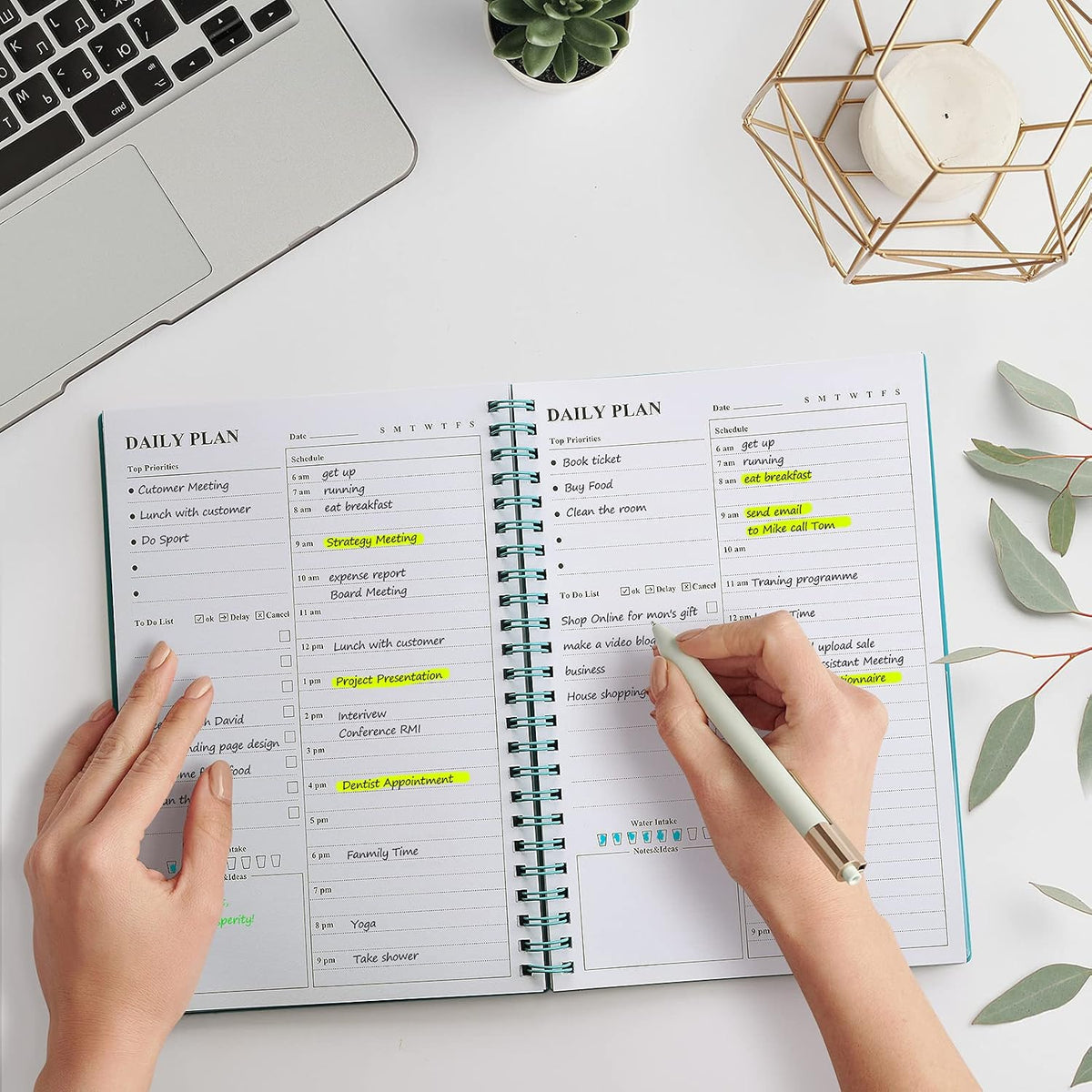 Daily Planner Undated: Asten To Do List Notebook Day Planners, (A5, Blue) Spiral Hourly Planner Appointment Schedule Planner for Men and Women,PVC Hardcover,Elastic Closure, Inner Pocket 8.3" x 5.8"