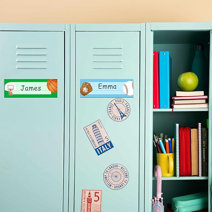 Desk Name Tag Classroom, Sports Balls Name Plate for Desk Labels, Name Tags for Student Desk Labels Locker Stickers, School Teaching Students Supplies A09