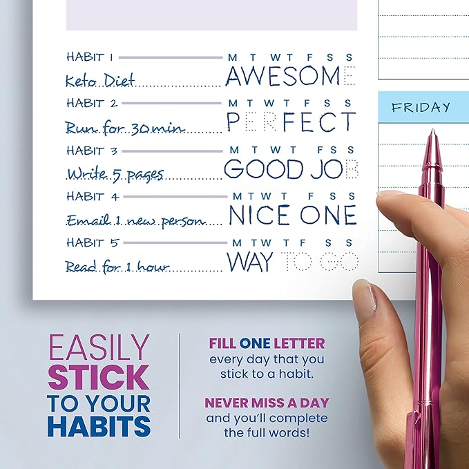 Weekly Planner Pad - Undated Planner - To Do List Notepad - Habit Tracker - 11 x 8.5" - 52 Tear-Off Sheets - Daily Planner Undated for Home Work Office Business - Goal Planner - Cute Planner (Purple)