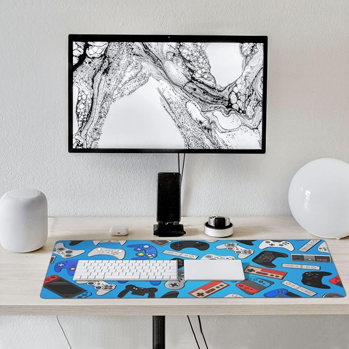 Video Game Controller Blue Mouse Pads XXL Extended Mousepad with Stitched Edges Gaming Theme Non-Slip Rubber Base Computer Keyboard Pad Desk Mat for Home Office Desk Decor, 35.4" X 15.7"