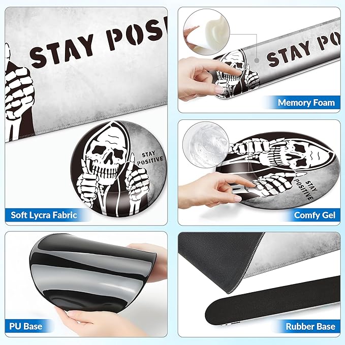 Desk Mat Set + Keyboard and Mouse Pad with Wrist Rest Support,4-in-1 Large Mousepad Computer Mats for Desktop Home & Office-Skull