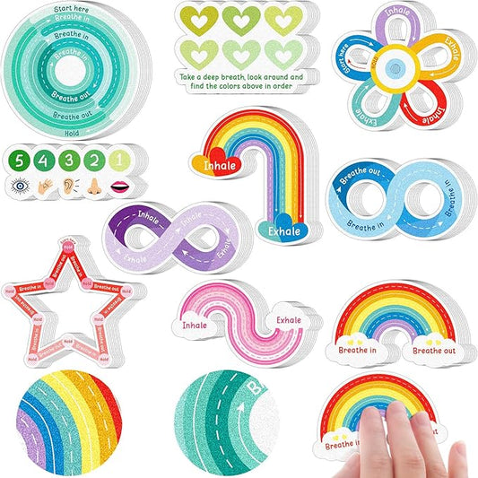 Crtiin 80 Pcs Anxiety Sensory Stickers with Inspirational Quotes Calm Textured Relief Mental Health Stickers Office Adhesive Sensory Tape Anti Stress for Adults(Vivid)