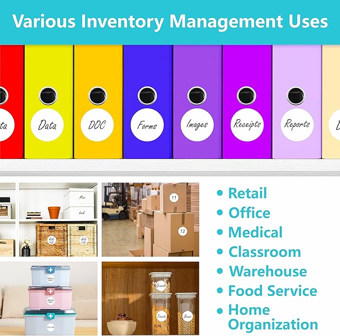 600 PCS Round White Color Coding Circle Dots Inventory Stickers Labels with Perforation Line in Roll (2" in Diameter)