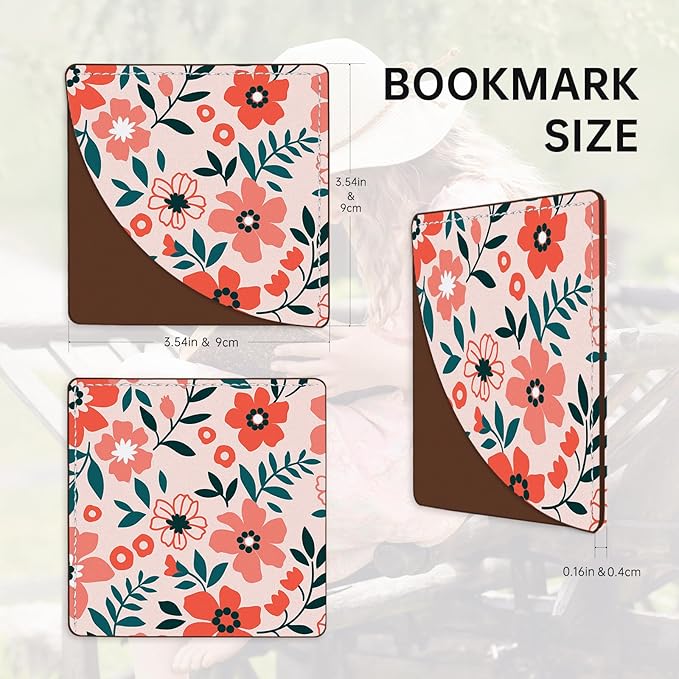 2 Pack Flower Leather Book Corner Bookmark, Durable Handmade Reading Accessories - Gifts for Readers, Women, Men, Teachers, Students 2