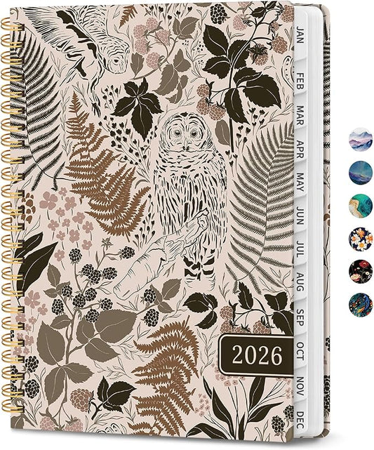 2026 Planner, Monthly and Weekly Calendar Planner for Women, Jan 2026 - Dec 2026, Hardcover Pretty 2026 Agenda Planner Book with Tabs, Spiral Bound, Perfect for School Office Home Supplies, 6.3" x 8.5" - Magical Forest